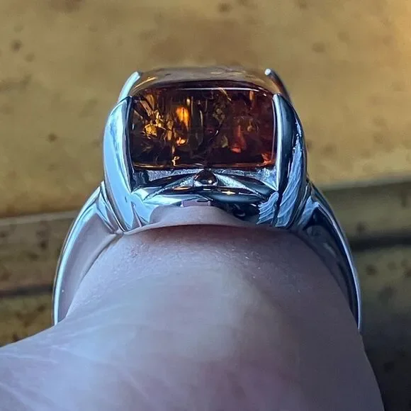 Natural Amber Sterling Silver Cocktail Ring Size 8 - Picture 2 of 10